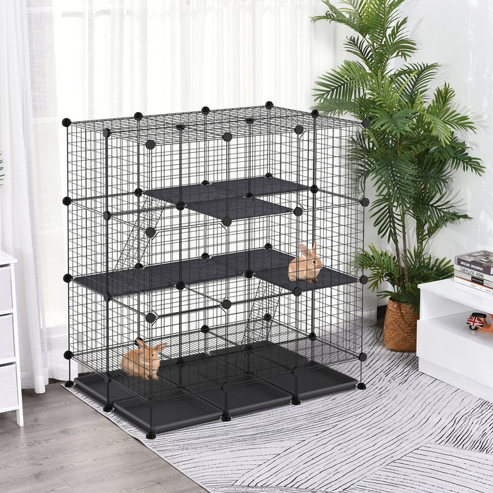 DIY 3-Level Metal Pet Playpen - Guinea Pig, Rabbit, Ferret, Chinchilla Cage with 4 Doors & Bottom Trays - Customizable Small Animal Enclosure for Safe Play and Rest