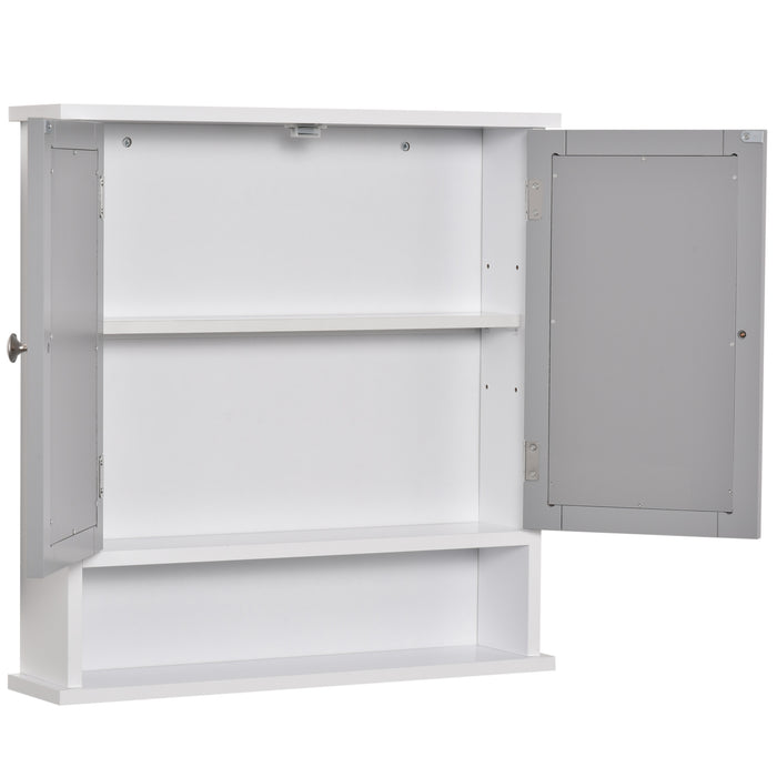 Wall-Mounted Bathroom Mirror Cabinet - Double Mirrored Doors, Storage Cupboard, and Shelf in Grey - Space-Saving Organizer for Toiletries and Essentials