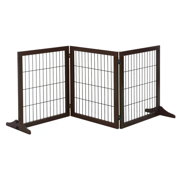Foldable 3-Panel Pine Pet Gate - Indoor Dog Barrier with Supporting Feet for Safety - Ideal for Dividing Aisles and Stairs