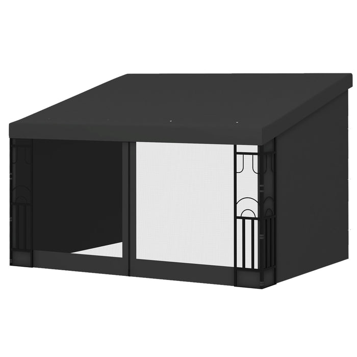 Wall-Mounted 3x4m Lean-To Pergola Gazebo - Garden Structure with UV-Resistant Roof, Includes 2 Curtains & 2 Nettings - Ideal for Patio, Deck Shelter & Outdoor Comfort