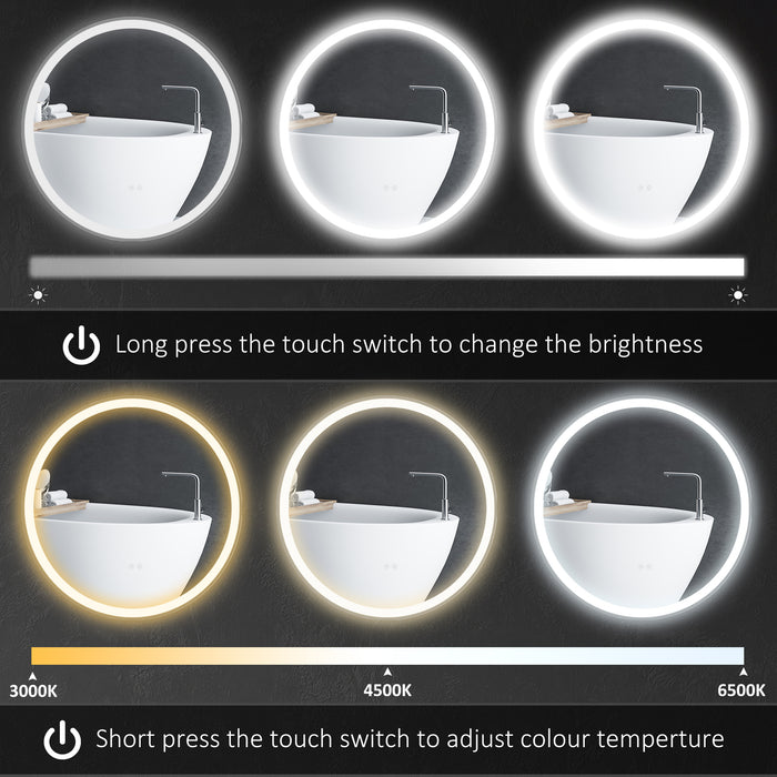 LED Illuminated Round Bathroom Mirror - 3 Color Temperature Settings & Anti-Fog Feature, 70cm - Sleek Aluminum Frame for Modern Home Decor & Clear Reflections