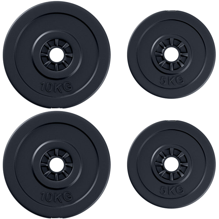 4pc Gym Barbell Plates Set - Durable 2x5kg & 2x10kg Dumbbell Weights for Fitness Training - Ideal for Intense Body Workouts and Strength Building