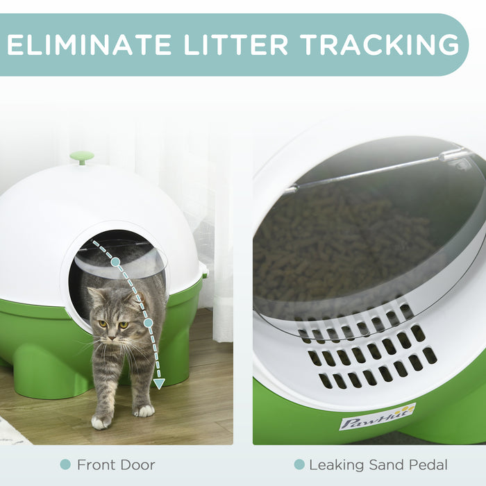 Extra-Large Hooded Cat Litter Tray with Scoop - Easy Carry Top Handle, Front Entry, 53x51x48 cm - Ideal for Large Cats and Multi-Cat Households, Green