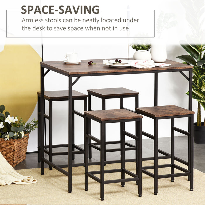 Industrial-Style Rectangular Bar Table Set - Includes 4 Stools, Perfect for Dining Room or Kitchen - Space-Saving Dinette Solution