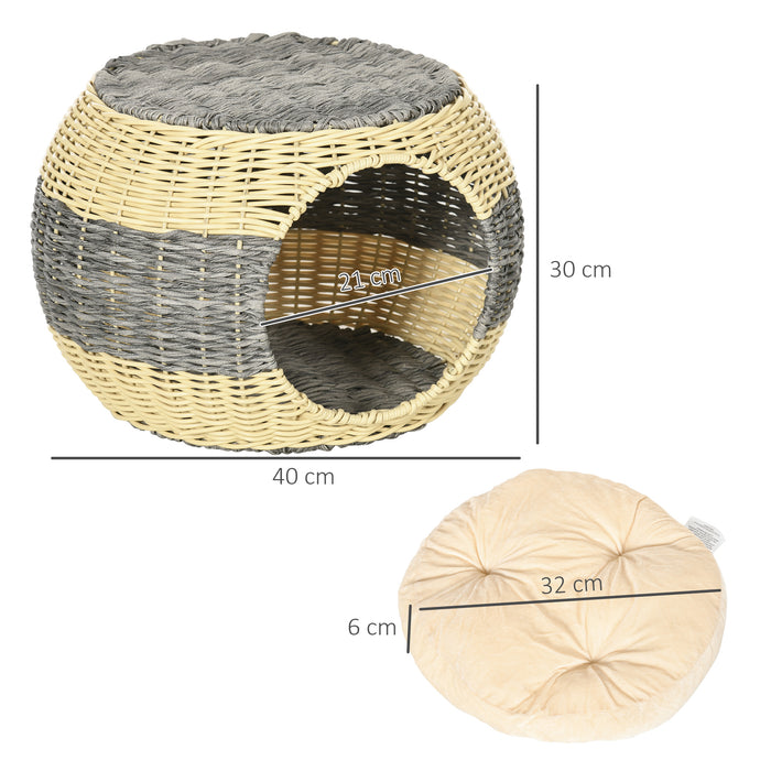 Elevated Rattan Cat Bed - Comfortable Wicker Kitty House with Plush Washable Pillow - Perfect Retreat for Cats & Small Pets