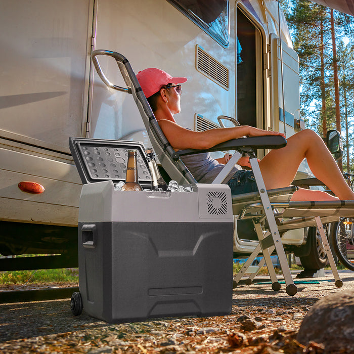 Portable 12/24V 50L Car Refrigerator - Electric Fridge Freezer Cooler Box for Camping, Travel, Picnic - Compact Grey Unit for On-the-Go Refreshments