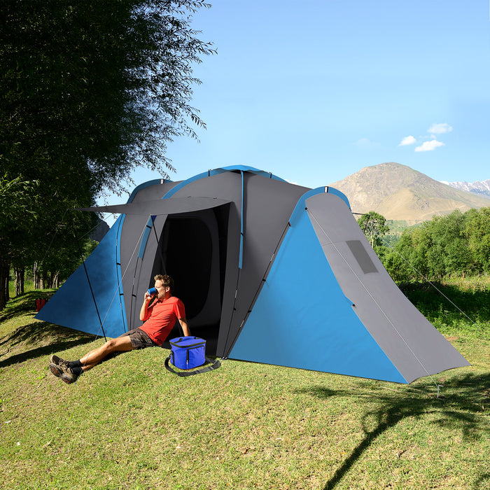 Tunnel Camping Tent with Dual Bedrooms and Central Living Space - 2000mm Waterproof and Portable Shelter for 4-6 People - Ideal for Family Camping and Outdoor Adventures