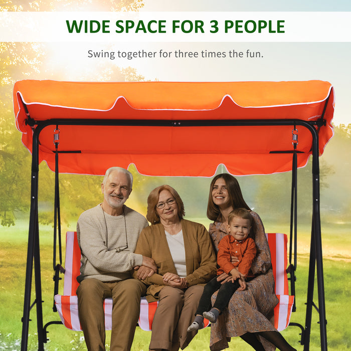 Heavy-Duty 3-Seater Canopy Swing Chair - Garden Rocking Bench with Metal Frame and Orange Top Roof - Ideal Outdoor Patio Furniture for Relaxation