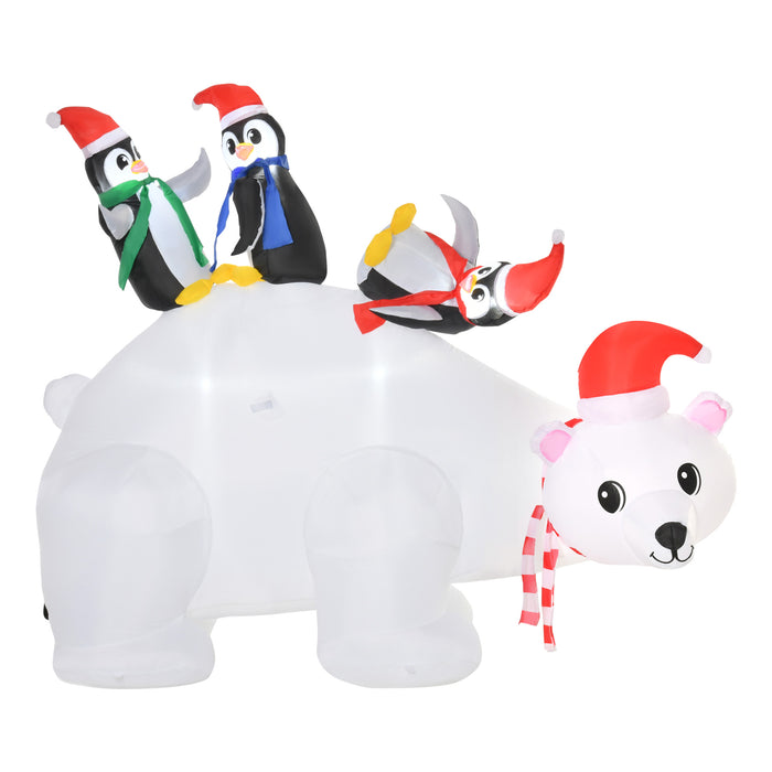Giant 5ft LED-Lit Christmas Inflatable Display - Polar Bear with Penguins Outdoor Holiday Decor - Festive Garden Lawn Party Centerpiece for Seasonal Cheer