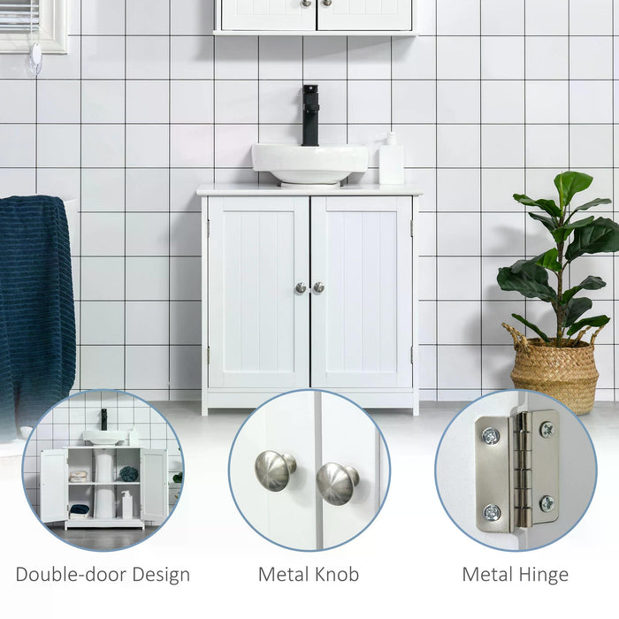 Under Sink Bathroom Cabinet - 60x60cm Space Saver with Adjustable Shelf, Drain Hole, and Handles - Ideal Storage Organizer for Small Bathrooms