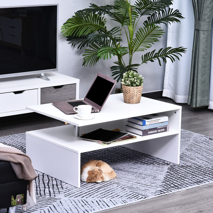Modern 2-Tier Rectangular Coffee Table - White Finish with Open Storage Shelf - Ideal for Living Room, Entryway, or Hallway