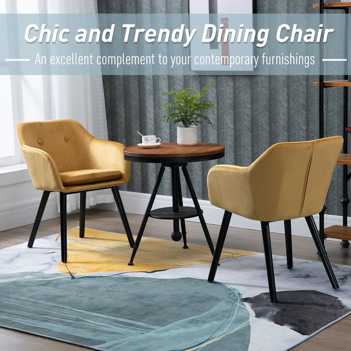Modern Velvet-Touch Dining Chairs Set of 2 - Upholstered Fabric with Backrest and Armrests, Yellow - Elegant Seating for Lounge and Reception Areas