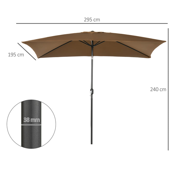 Rectangular Garden Parasol Umbrella 3x2m with Tilt Function - Outdoor Sun Shade Canopy, Aluminium Frame, and Crank Mechanism, Brown - Ideal for Patio, Backyard, or Poolside Relaxation