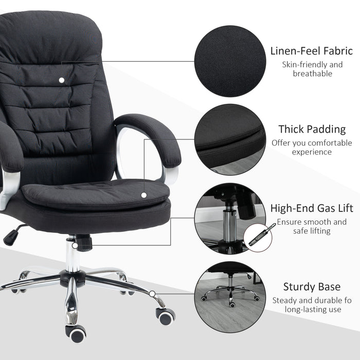 Ergonomic Task Chair with Arms and Swivel Wheels - Comfortable Linen Fabric Seating in Black - Perfect for Home Office and Computer Desks
