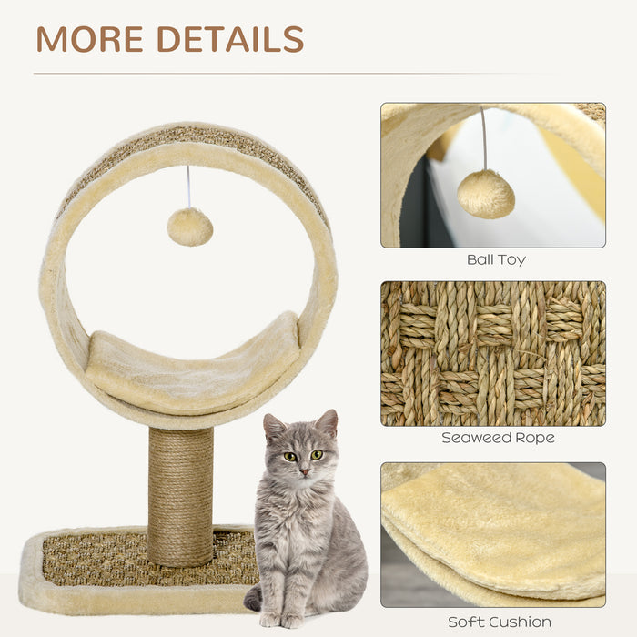 Indoor Cat Entertainment Oasis - Compact 56cm Cat Tree with Scratching Post, Play Tunnel & Hanging Ball - Perfect Play Structure for Kittens & Small Cats with Cozy Cushion, Beige