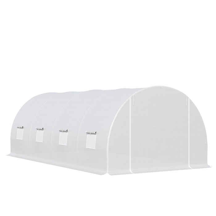 Large Walk-In Polytunnel Greenhouse - 6m x 3m x 2m with Metal Frame and Weather-Resistant Cover - Gardening Enthusiasts, Zippered Door, Roll-Up Windows, White