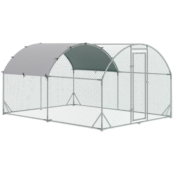 Galvanized Chicken Coop Hen House - Walk-In Poultry Cage with Water-Resistant Cover, Large Pet Playpen 2.8 x 3.8 x 2m - Ideal for Chickens, Rabbits, Pets in Backyard