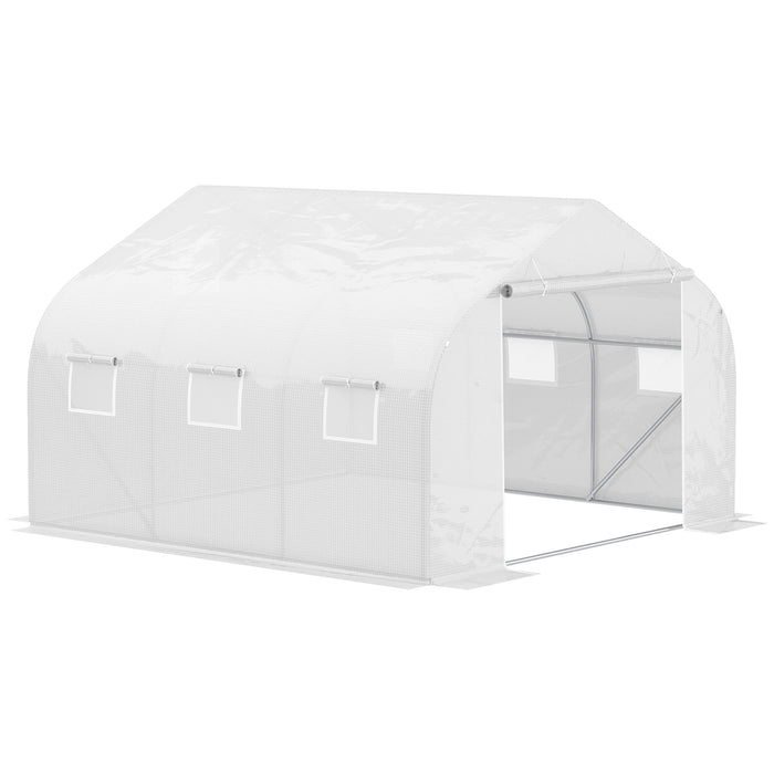 Walk-In Polytunnel Greenhouse 4.5x3x2m - Steel Frame Construction with Roll-Up Door and Windows | White Canopy - Ideal for Year-Round Gardening and Plant Protection