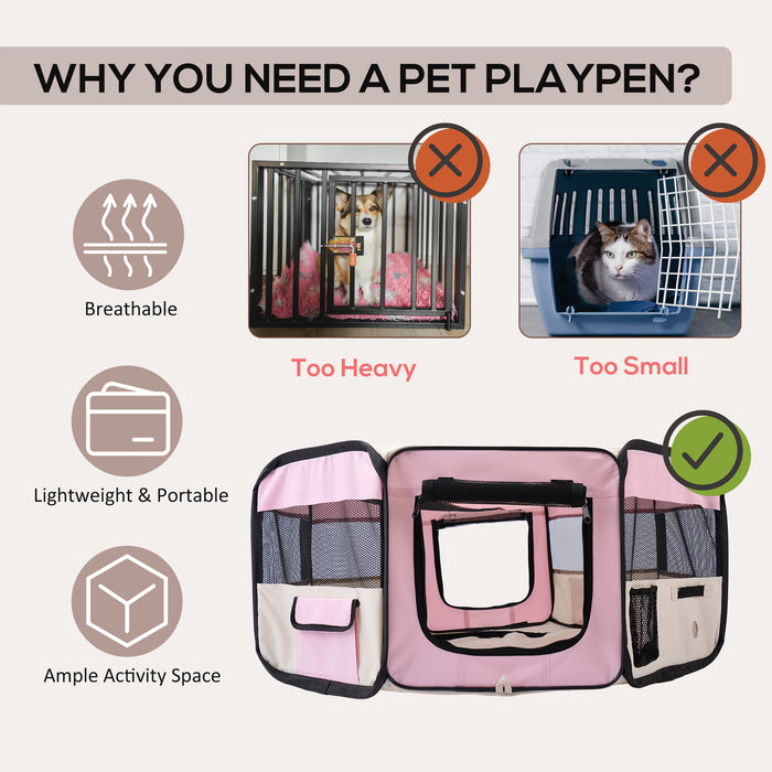Portable Fabric Pet Playpen for Small Animals - Indoor/Outdoor Enclosure with Spacious Play Area, Dia 90 x 41H cm - Ideal for Puppies, Kittens, Rabbits, Guinea Pigs in Pink and Cream
