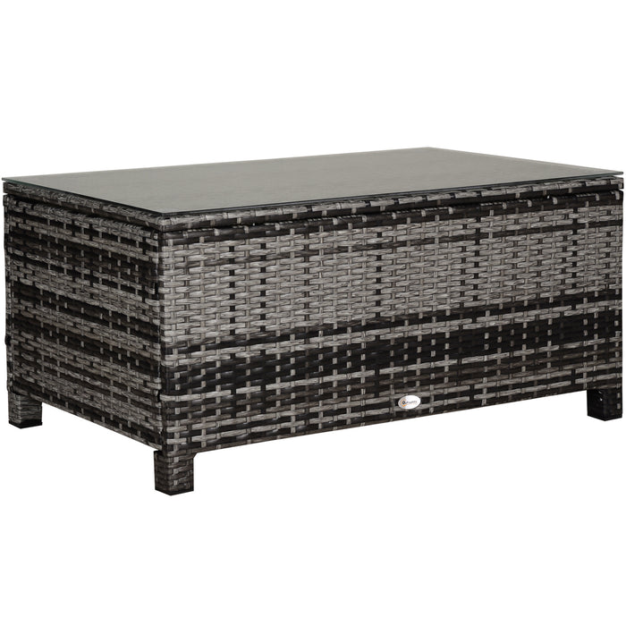 Rattan Wicker Coffee Table - Patio Garden Furniture with Tempered Glass Top, Mixed Grey Finish - Ideal for Outdoor and Indoor Use