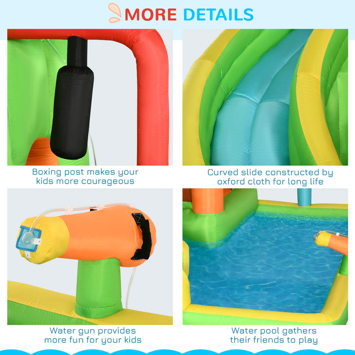 7-in-1 Kids Inflatable Playhouse - Bouncy Castle with Water Slide, Trampoline, Splash Pool, Water Gun, Ball Target, Boxing Post, Tunnel - Complete Outdoor Entertainment Center for Children