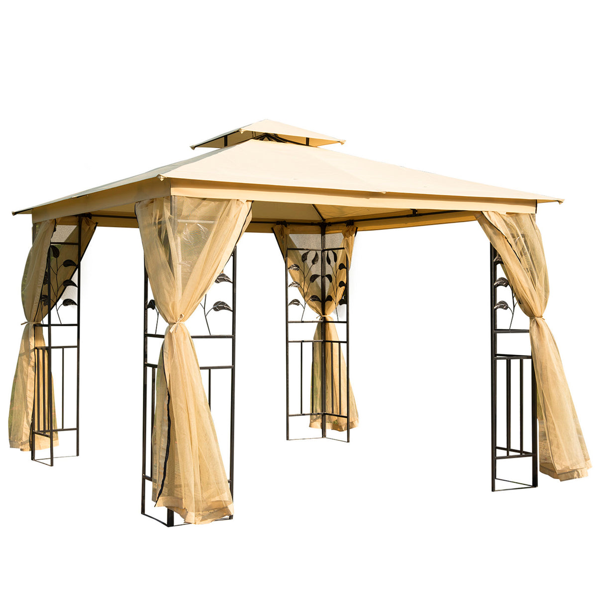 Double Top Gazebo - 3x3m Weather-Resistant Outdoor Shelter in Beige - Ideal for Garden Parties and Events