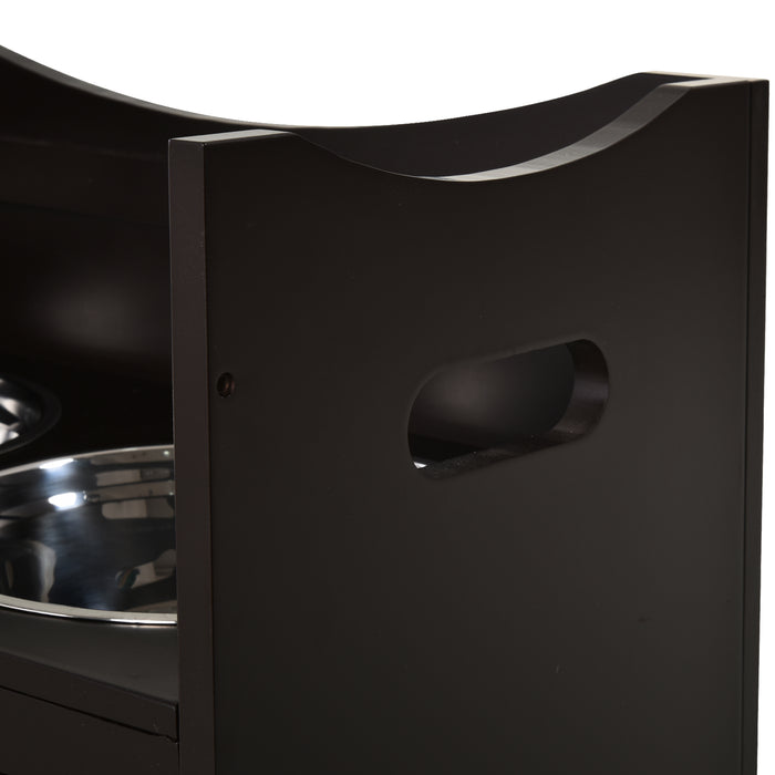 Elevated Duo Pet Feeder with Adjustable Shelf and Handles - Raised Feeding Station with 2 Stainless Steel Bowls, MDF Frame, 47x54cm - Ideal for Dogs and Cats, Enhances Digestion and Posture, Brown