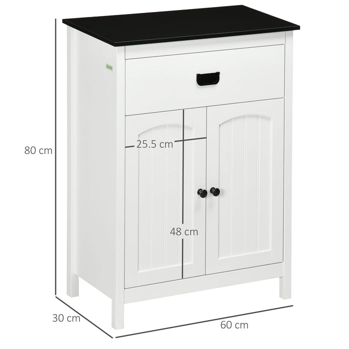 Bathroom Storage Organizer - White Double Door Cabinet with Drawer and Adjustable Shelf - Space-Saving Solution for Living Room and Bathroom Essentials