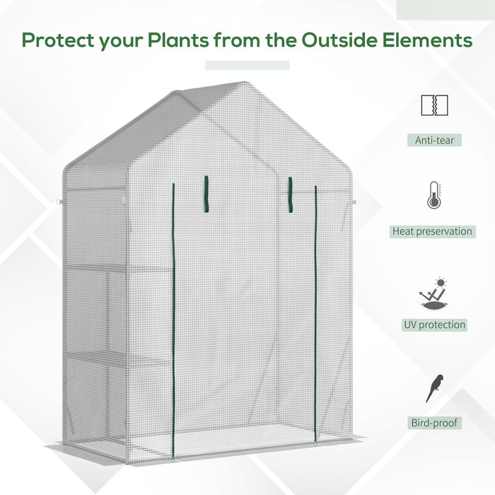 Portable 2-Tier Greenhouse - Outdoor Gardening Plant Grow House with Roll-Up Door and PE Cover, 143x73x195 cm - Ideal for Seedlings, Flowers, and Vegetables