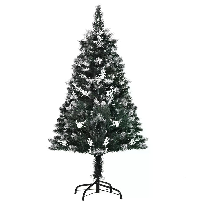 Artificial Snow-Dipped Pencil Christmas Tree - 4-Foot Holiday Decor with White Berries, Dark Green Hue, Foldable Base - Ideal Indoor Festive Home Adornment
