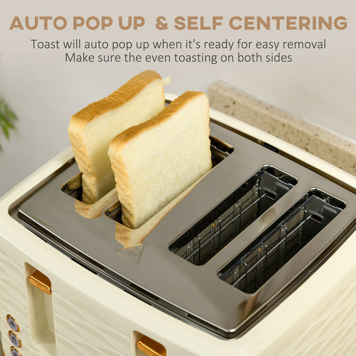 3000W 1.7L Rapid Boil Kettle & 4 Slice Toaster Set - Beige, 7 Browning Settings & Easy-Clean Crumb Tray - Ideal for Busy Mornings & Large Families