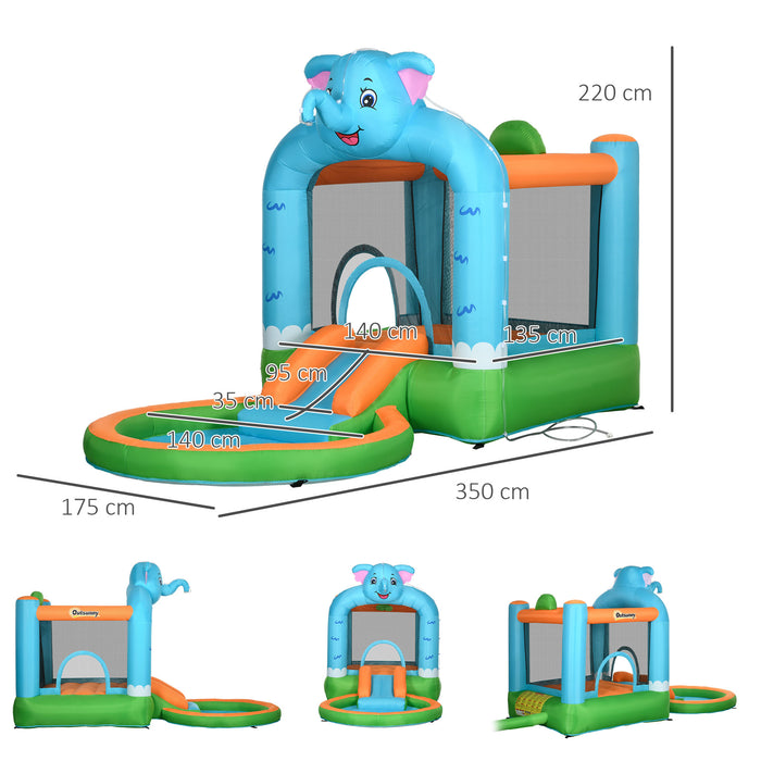 Inflatable Elephant Water Park and Bouncy Castle - 4-in-1 Design with Slide, Splash Pool for Kids - Ideal for Ages 3-8, Vibrant Multicolor Outdoor Fun