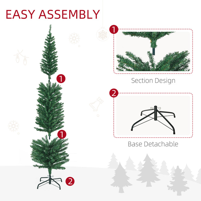 Artificial Prelit 6ft Christmas Tree - Colorful LED Lights & Slim Pencil Design with Durable Steel Base - Festive Holiday Decoration for Home & Office Spaces
