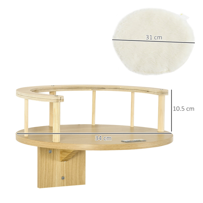 Cat Shelf Wall Mounted Tree with Cushion - Beige Kitten Bed Perch, 34x34x10.5 cm with Guardrails - Ideal Lounging Spot for Indoor Cats