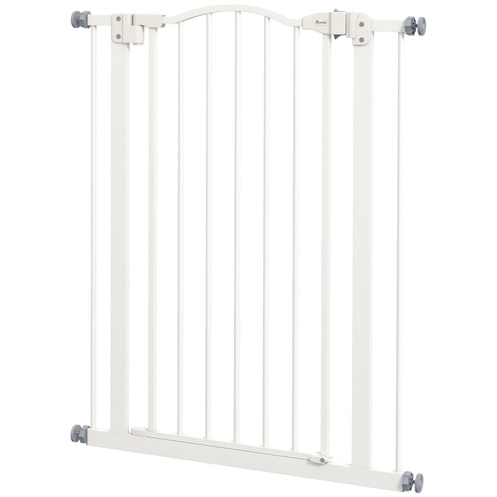 Folding Metal Pet Safety Gate - Sturdy Barrier for Dogs with Secure Lock - Keeps Pets Safe and Contained in Designated Areas