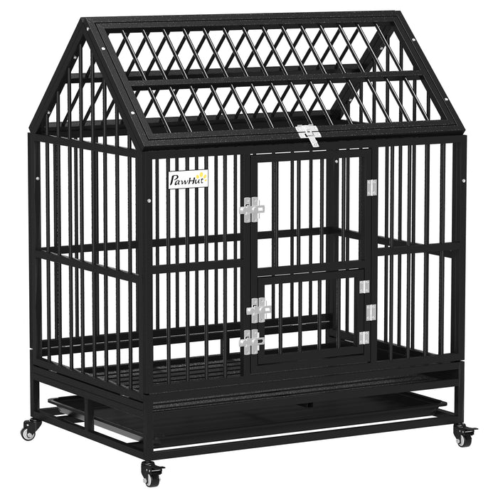 Heavy-Duty 43" Dog Crate with Wheels - Removable Tray & Openable Top Feature - Ideal for Large Breed Pet Containment and Transport