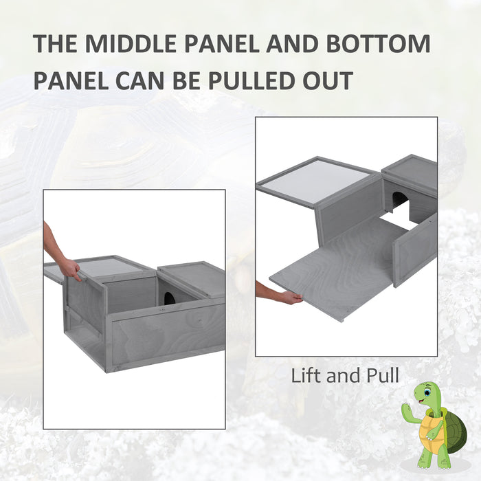 Wooden Tortoise House - 94 cm Small Reptile Habitat Cage with Dual Rooms, Grey - Ideal for Turtles and Small Reptiles