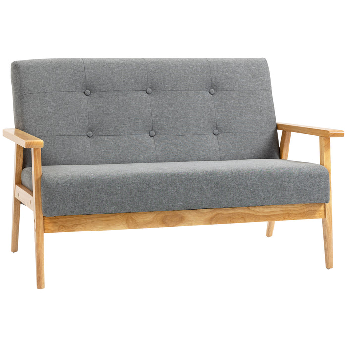 2-Seater Contemporary Sofa - Linen Fabric Upholstery, Tufted Design, Rubberwood Legs in Dark Grey - Perfect for Small Spaces & Modern Decor