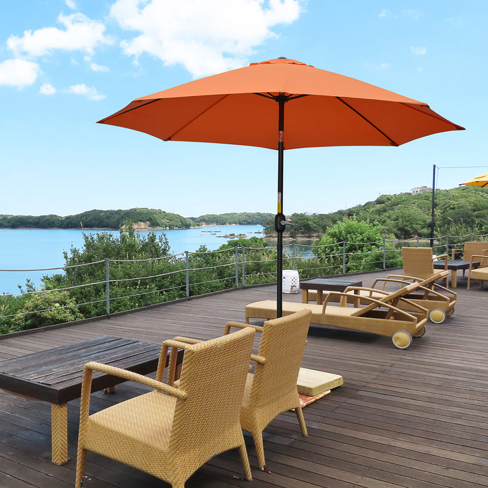 2.6M Patio Parasol Sun Umbrella - Tilt Shade Shelter, Crank Opening, 8-Rib Aluminum Frame, Orange - Ideal for Outdoor Comfort and UV Protection