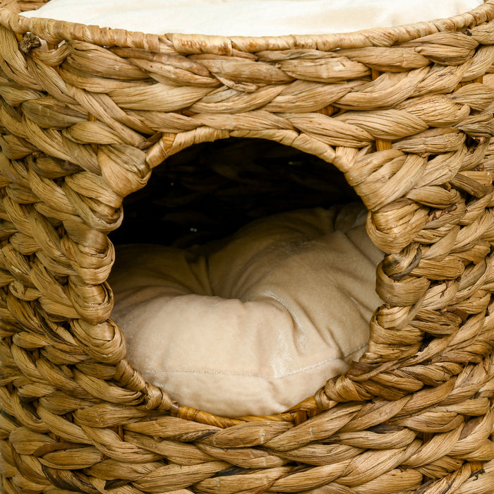Cat Barrel Tree with Double Cat Houses - 47cm Indoor Kitten Tower with Cushion - Perfect for Play and Rest, Light Brown