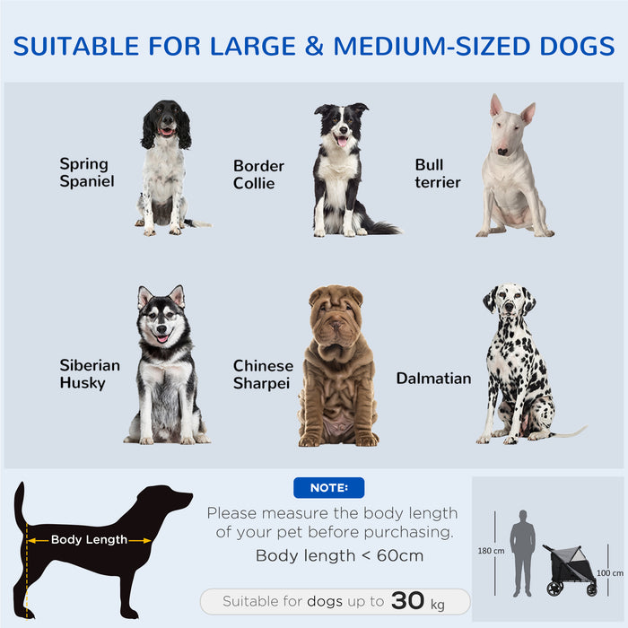 4-Wheel Canine Stroller with Protective Rain Cover - Spacious Mobile Pet Carrier for Medium to Large Dogs - Outdoor Travel Ease for Animal Lovers