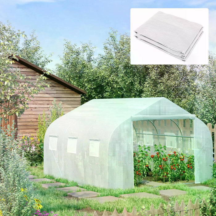 Reinforced Greenhouse Replacement Cover 4.5 x 3 x 2m - Sturdy Plant Protection with Zipper Door for Walk-In Growhouses, White - Ideal for Gardeners and Home Farming Enthusiasts