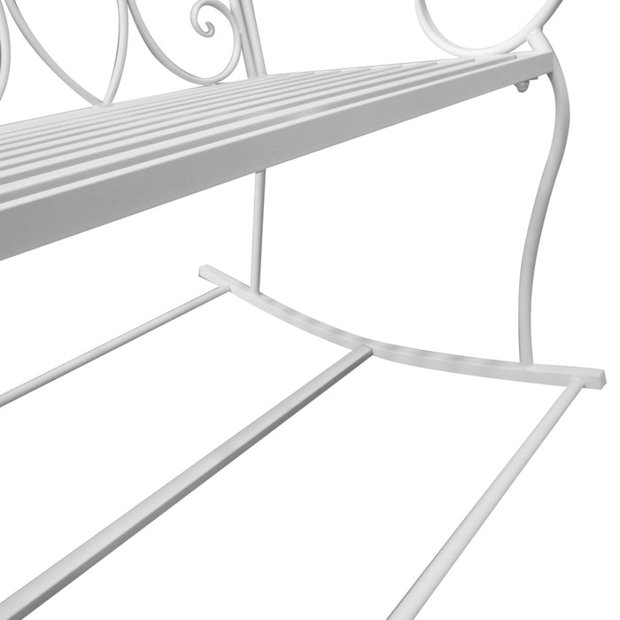 2-Person Patio Rocking Bench - Steel Frame Outdoor Loveseat with Ornate Backrest - Ideal for Garden or Porch Relaxation in Classic White