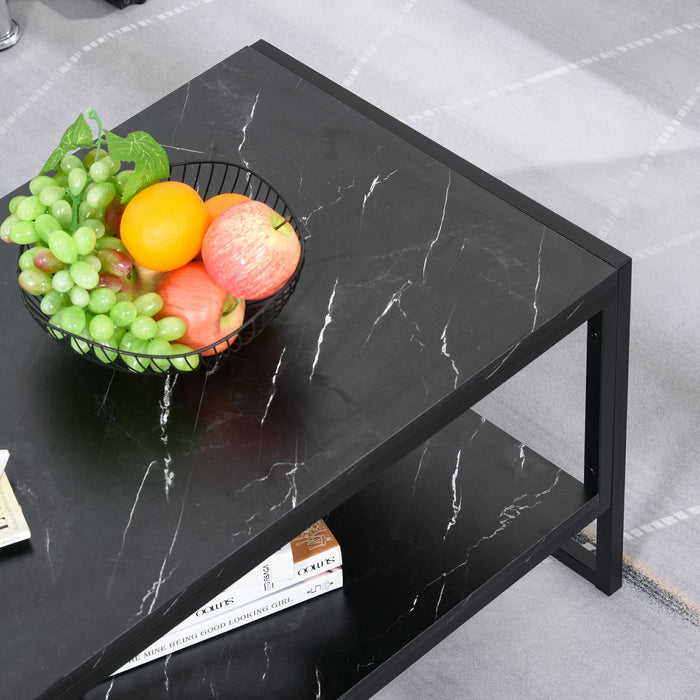 Elegant Two-Tier Marble Print Coffee Table - Sturdy Metal Frame with Protective Foot Pads - Modern Home Display and Storage Solution