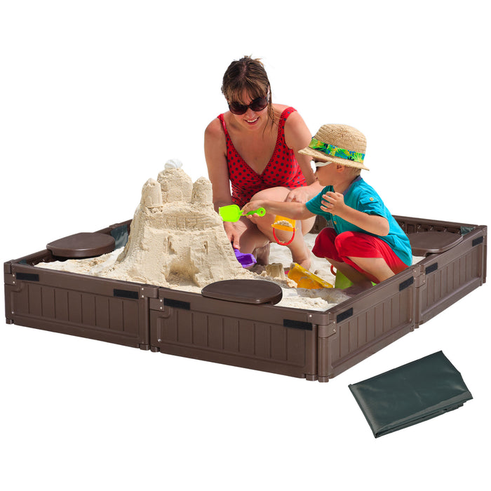 Kids Outdoor Sandbox with Waterproof Canopy - Protective Bottom Fabric Liner for Ages 3-12 - Ideal Children's Playset for Backyard Fun