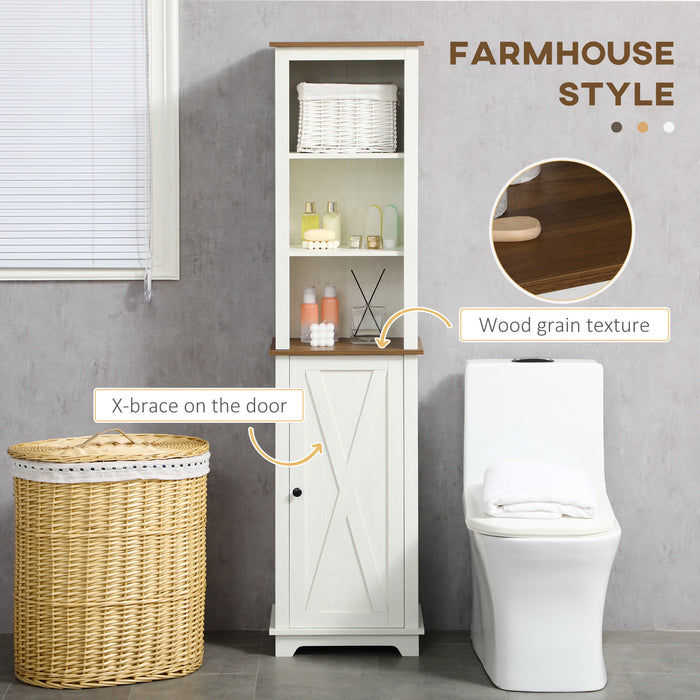Tall Bathroom Storage Unit with Door - Adjustable Shelf Freestanding Cupboard, 39.5x30x160cm, Classic White - Ideal for Organizing Toiletries and Linens