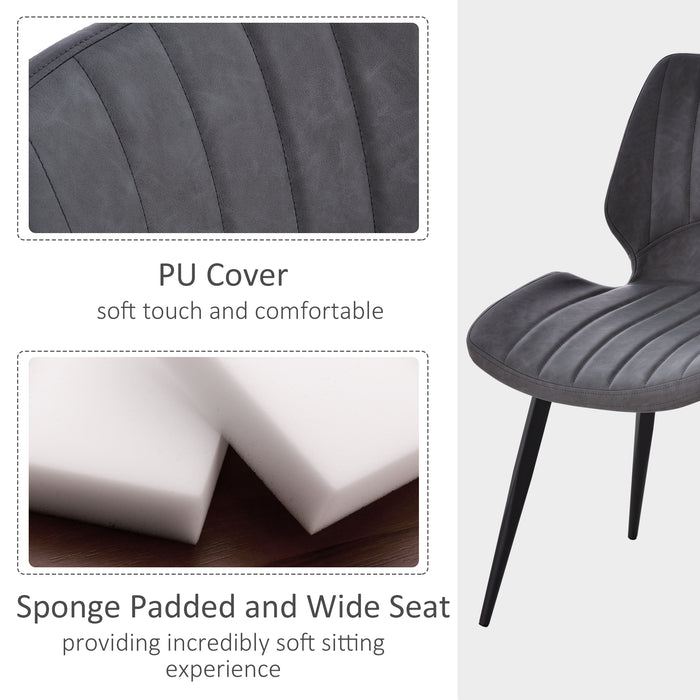Modern Grey PU Leather Dining Chairs - Set of 2 with Moulded Padded Seats & Sturdy Steel Frame - Perfect for Kitchen & Dining Room Comfort