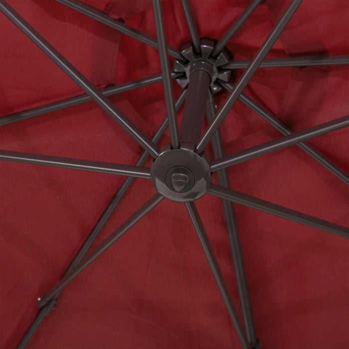 3M Cantilever Umbrella with Aluminium Frame - Wine Red 360° Rotating Hanging Parasol with Cross Base - Ideal for Outdoor Shade and Sun Protection