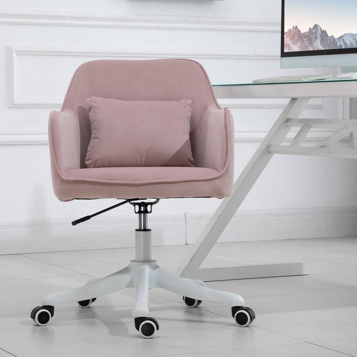 Luxurious Velvet Office Chair with Massage Pillow - Ergonomic Adjustable Height Seating with Casters - Comfortable Home Desk Chair for Work & Relaxation, Pink