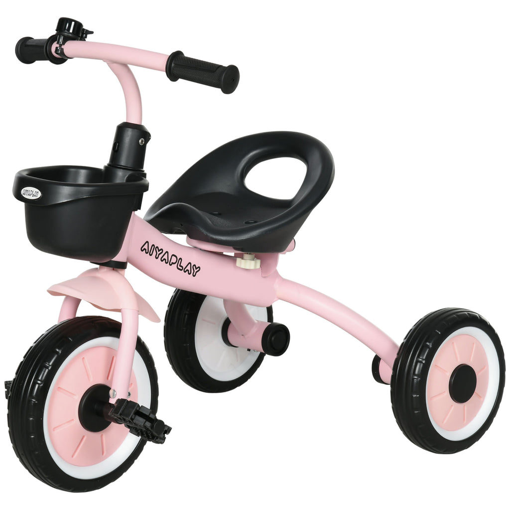 Kids Adjustable Tricycle with Basket and Bell - Durable Trike for Ages 2-5 - Perfect First Bike for Toddlers in Pink